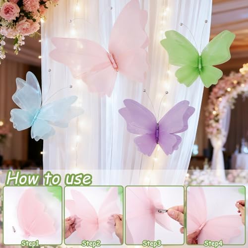SUNBEAUTY Butterfly Party Decorations, 3D Butterflies, Water Proof Wedding Decor, Hanging Butterflies for Baby Shower Birthday Decor Party Girls, Women, PET Plastic Butterfly for Wall Decor, Set of 4 - Image 4