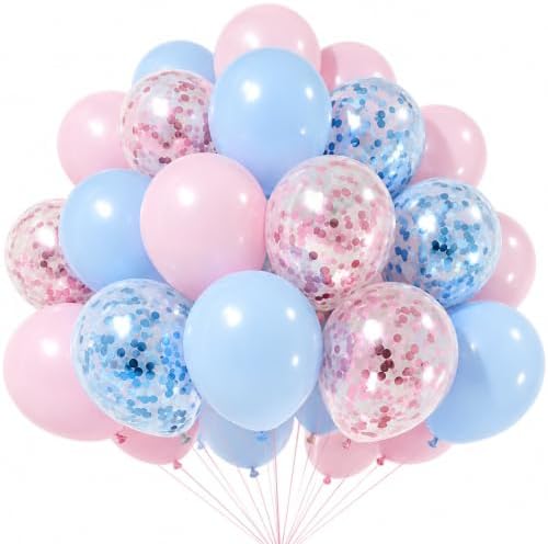 Pink and Blue Balloons Set, 35 Pack Pastel Pale Blue Pink Confetti Latex Balloons, 12 Inch Light Blue Pink Balloon Kit for Boy or Girl Gender Reveal Party Birthday Baby Bridal Shower Party Decorations by Isndare