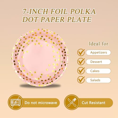 Pink and Gold Paper Plates and Napkins Tablecloth Party Supplies,Serves 25 Guests Pink Gold Plates and Napkins Tablecloth,Disposable Tableware Set for Birthday Wedding Bridal Shower Decorations - Image 3