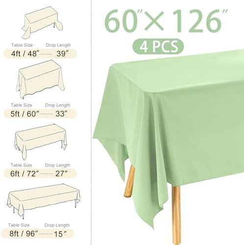 4 Pack Rectangle Tablecloth 60x126 Inch Sage Green Table Cloth for 8 Foot Rectangle Tables Washable Polyester Table Cover for Wedding Dining Tables Parties Banquet（60x126 Sage Green） - Image 2