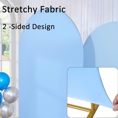 Spandex Baby Blue Arch Backdrop Cover Set of 3 (7.2FT,6FT,6FT), 2-Sided Round Top Chiara Fitted Wedding Arch Cover Backdrop for Wedding Birthday Party Arch Stand Decoration - Image 2