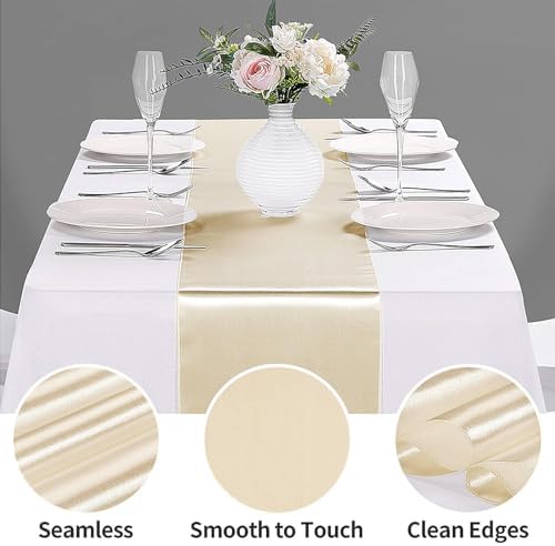 10-Pack Satin Table Runner Champagne 12 x 108 inches Long, Table Runners for Wedding, Birthday Parties, Banquets Decorations（10 Pack, 12x108 Inch, Champagne - Image 3