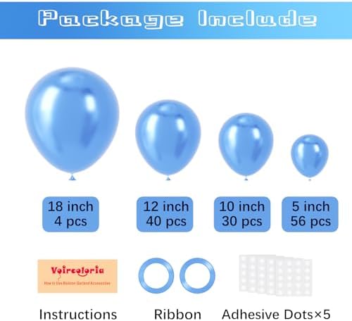 Voircoloria 130pcs Metallic Blue Balloons Arch Kit, 18 12 10 5 Inch - Image 2