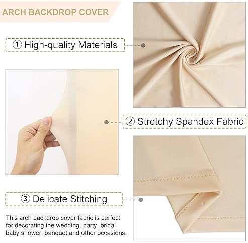 FANPROMS Beige Spandex Arch Cover Set of 2 Arch Covers Stretchy Backdrop Chiara Wall Arch Stand Cover 6FT 7.2FT Round Top Backdrop Cover for Arched Stand Wedding Covering for Balloon Party Ornaments - Image 3