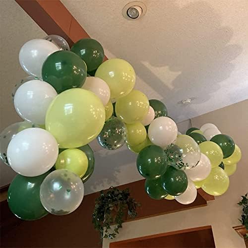 60 Pack Green Latex Balloons, 12 Inch Matte White Dark Emerald Green Light Lime Green Confetti Helium Balloons, Assorted Green White Balloons for Jungle Dinosaur Birthday Baby Shower Party Decorations - Image 5