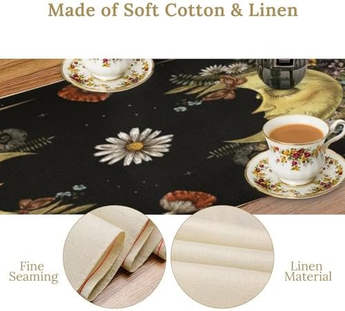 Moon Moth Mushroom Table Runner Moonlit Floral Seasonal Spring Autumn Gothic Tarot Dinner Runner for Farmhouse Party Holiday Home Kitchen Dining Table Decor 13"x108" - Image 5