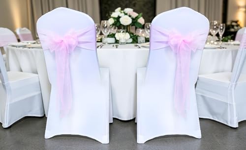 MDS Pack of 10 Organza Chair Sashes for Wedding & Event Décor – Pink - Image 2