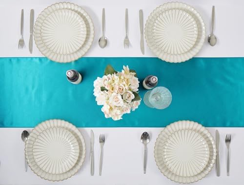 Teal Blue Satin Table Runner, 12x108 Inches, 12 Pack - Image 5