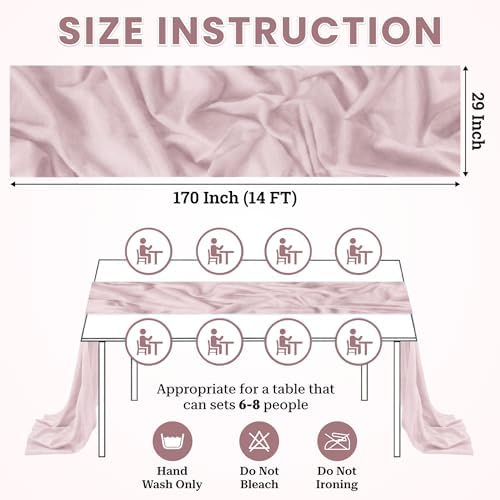 Pack of 15 Chiffon Table Runners 29 x 120 Inch, 14FT Long - Blush Pink - Image 3
