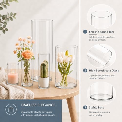5pcs Glass Vase Cylinder Vases for Centerpieces 4,6,7.5,8,10 Inch Tall Small Flower Glass Vases Home Decor Centerpiece Table Clear Flower Vase Decorations for Wedding＆Holiday - Image 6
