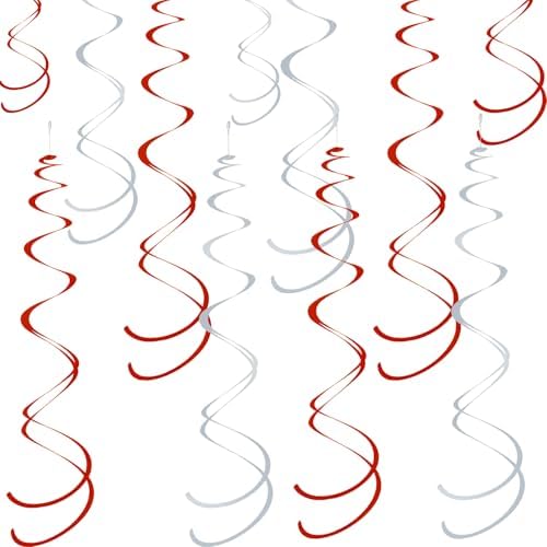 Colorful Ceiling Swirl Foil Decorations Hanging Plastic Streamer Themed Swirl Party for Christmas Graduation Celebration, Pack of 28 (Red and Sliver) by Yymobt