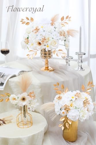 Floweroyal Artificial Flowers Combo Pure White Flowers Mix Silk Flowers Fake Roses with Stems for DIY Wedding Bridal Bouquets, Baby Shower, Floral Arrangement, Table Centerpieces, Home Decorations. - Image 4