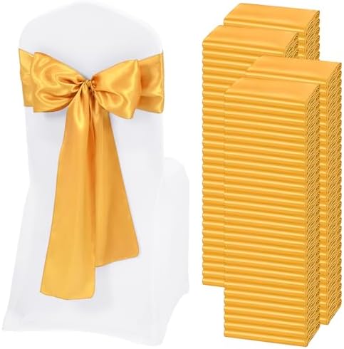 120 PCS Gold Satin Chair Sashes, 7 x 108 Inch by REWOMC