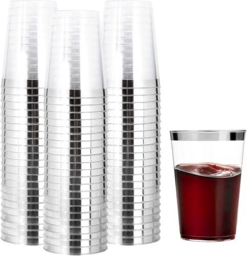 I00000 200PCS Silver Plastic Cups, 10 OZ Disposable Clear Plastic Cups by I00000
