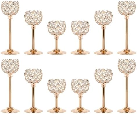 Crystal Candle Holders 4 Set of 12 - Gold Vintage Hollow Ball Candle Stand for Table Centerpiece, Crystal Metal Tealight Candlestick for Wedding, Dining Room Decor by Unknown