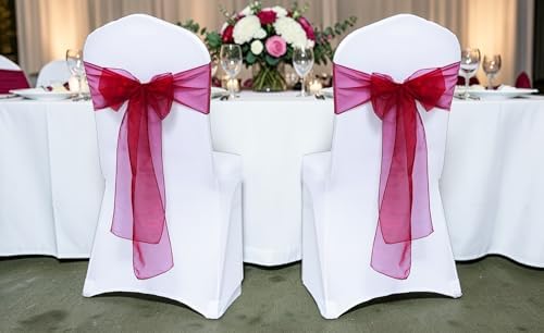 MDS Pack of 10 Organza Chair Sashes for Wedding & Event Décor – Maroon - Image 2