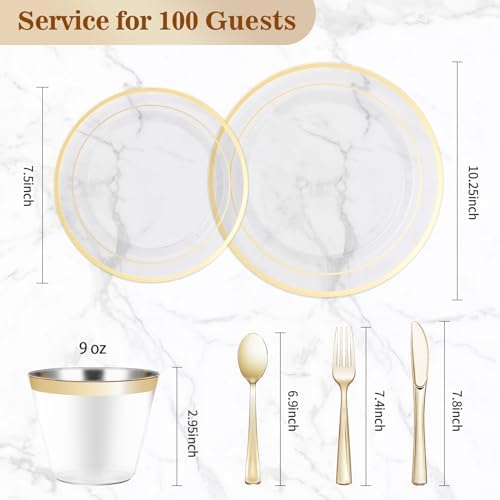 BESTVIP 600PCS Clear Gold Dinnerware Set for 100 Guests, - Image 4