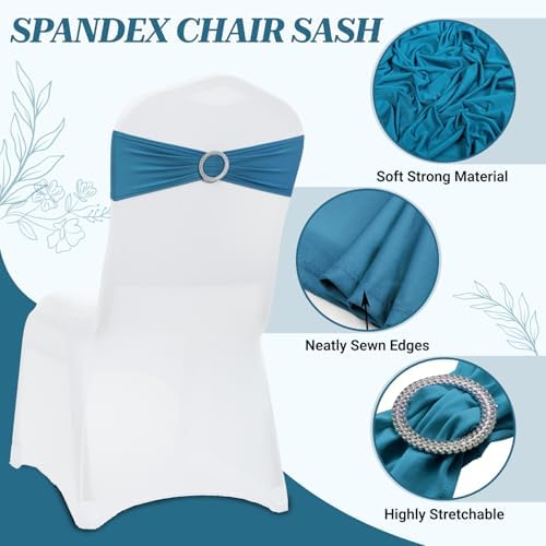 MDS Pack of 25 Spandex Chair Sashes for Wedding Party & Event – Dark Teal - Image 3