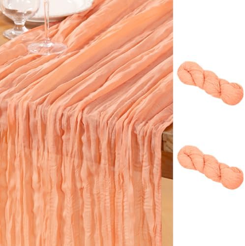 DeZerlor Peach Cheesecloth Table Runners 2 Pack Summer Boho Runners by DeZerlor