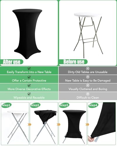 KeyWave Spandex Cocktail Table Covers, 32x43 Inch, Black, 8 Pack - Image 5