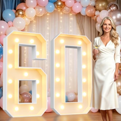 Pooqla 4FT Marquee Numbers, Large Light Up Number 60th Birthday Party Decor by Pooqla