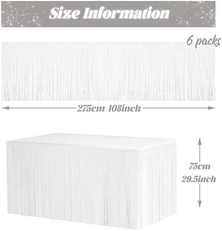 6 PCS White Metallic Foil Fringe Tinsel Table Skirts 9 Feet x 29.5 Inch - Image 2