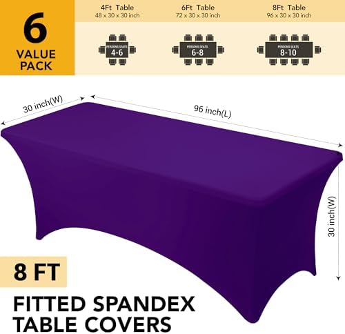 6-Pack Premium Purple Spandex Tablecloths for 8ft Rectangle Tables - Image 6