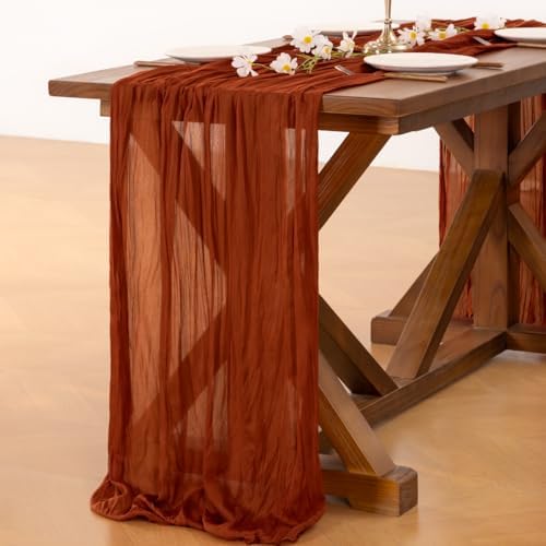 Fall Table Runner Terracotta Cheesecloth Boho Wedding Thanksgiving Decor - Image 5
