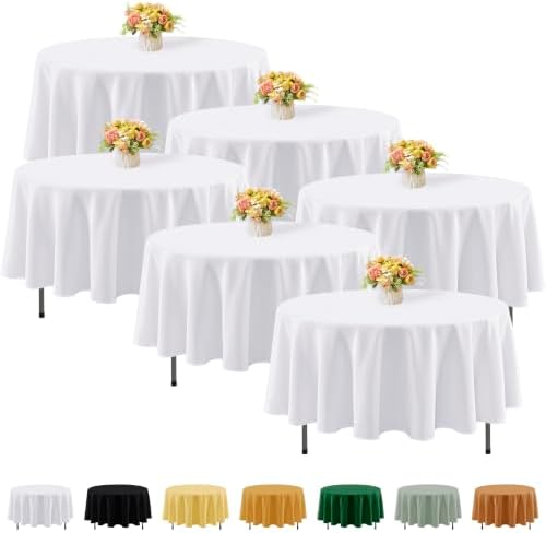 Fitable 6 Pack White Round Tablecloths - 90 Inches in Diameter by Fitable