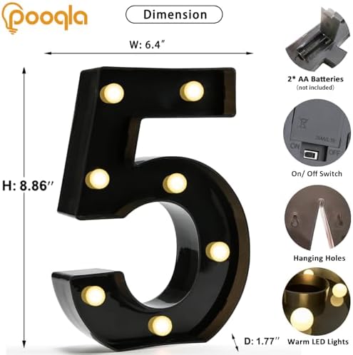 Pooqla Black Light Up Numbers 5, 5th Birthday Decorations for Boys - Image 4