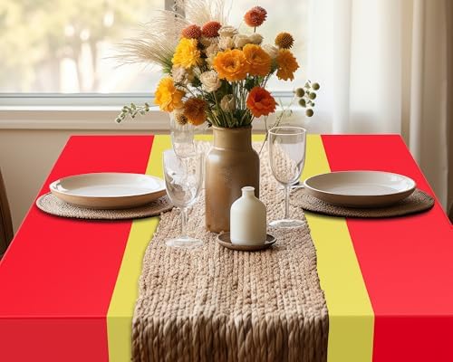 Oudain 3 Pcs Plastic Disposable Table Cloth 54" x 108", Gold, Red - Image 6