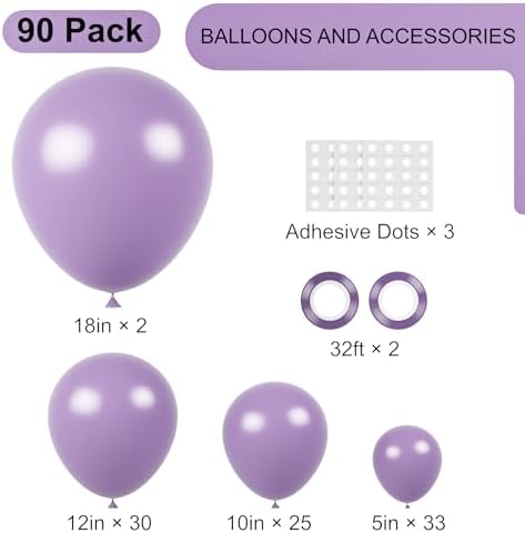 Voircoloria 90pcs Lilac Balloons Garland Arch Kit, 18 12 10 5 Inch - Image 2