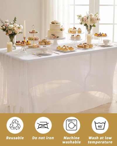 Fixwal 2 Pack 6FT White Tablecloth Rectangle Spandex Fitted Table Cover - Image 6