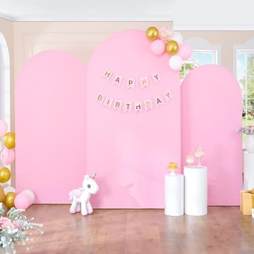Baby Pink Spandex Arch Backdrop Cover Set of 3 (7.2FT,6FT,6FT), 2-Sided Round Top Chiara Fitted Wedding Arch Cover Backdrop for Wedding Girls Birthday Party Arch Stand Decoration - Image 6