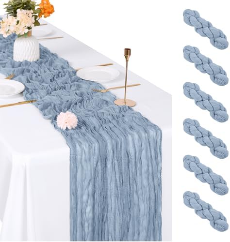6 Pack Dusty Blue Cheesecloth Table Runner, 17 x 108 inch, Semi Sheer Boho Cheese Cloth Fabric Table Runner Bulk for Wedding, Birthday, Party, Holiday, Home Decor (Dusty Blue) by ACSUIT