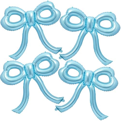 4 Pcs Blue Bow Balloons Bow Birthday Party Decorations for Girl Women Bow Decor Blue Birthday Decorations Giant Light Blue Balloons for Baby Shower Bridal Bachelorette Party Supplies by Unknown