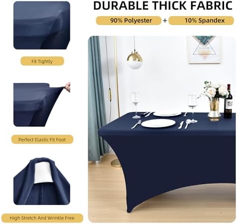 2-Pack 4ft Spandex Table Covers for Rectangular Folding Tables - Wrinkle Resistant Stretch Tight Table Cloths - Ultimate Fitted Table Protector for Parties, Banquet, and Wedding - Image 2