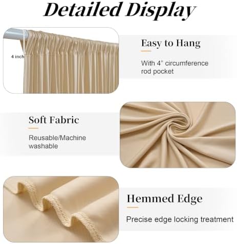 20ft x 15ft Champagne Backdrop Curtains for Wedding Parties, 4 Panels Extra Long Wrinkle Free Fabric Drapes Photo Backdrop for Baby Shower Birthday Stage Reception Lobby Decoration - Image 6