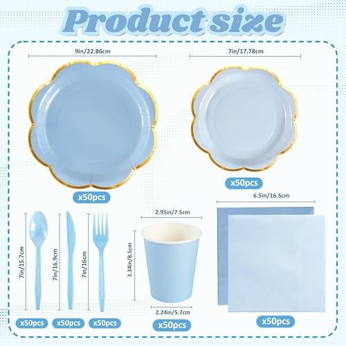 OuMuaMua 350Pcs Blue Paper Plates and Napkins Party Supplies for 50 Guests - Image 3