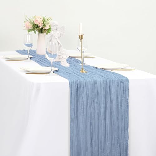 24 Pack Dusty Blue Cheesecloth Table Runner, 35x120 Inch Boho Gauze Table Runner 10ft Rustic Sheer Cheese Cloth Table Decor for Wedding Baby Bridal Shower Birthday Party Table Decoration - Image 4
