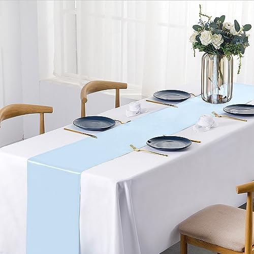 SiinvdaBZX 4 Pcs Light Blue Satin Table Runner 12 x 108 inches Long - Image 2