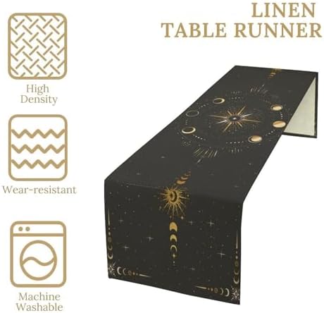 Moon Phase Table Runner Boho Vintage Mystic Celestial Tarot Stars Radial Circles Crescents Dinner Runner for Farmhouse Party Holiday Home Kitchen Dining Table Decoration 13"x90" - Image 4