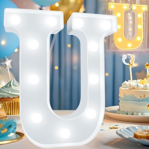 Pooqla LED Marquee Letter Lights, Warm White and Cool White Decorative Lighted Letters, Light Up Alphabet Letters for Boys Girls, Party, Wedding, Bar, Night Light, Birthday Decoration, Letter U by Pooqla