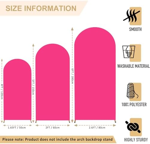 FANPROMS Spandex Arch Cover Set of 3 Hot Pink 4 5 6FT Fuchsia Arch Backdrop Cover Stretchy Arch Stand Cover Small Round Top Backdrop Cover Double Sided Arch Covers for Party Wedding Banquet - Image 2
