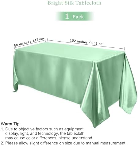 TURSTIN 1 Pack Sage Green Satin Tablecloth 102 x 58'' Overlay Table Cover - Image 2