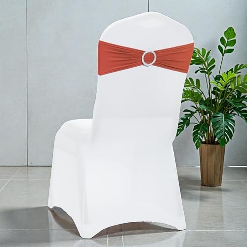 MDS Pack of 25 Spandex Chair Sashes for Wedding Party & Event – Terracotta - Image 5