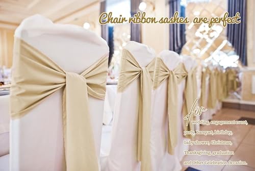 fani 60 PCS Satin Chair Sashes, 7x78 Inch, Champagne - Image 7