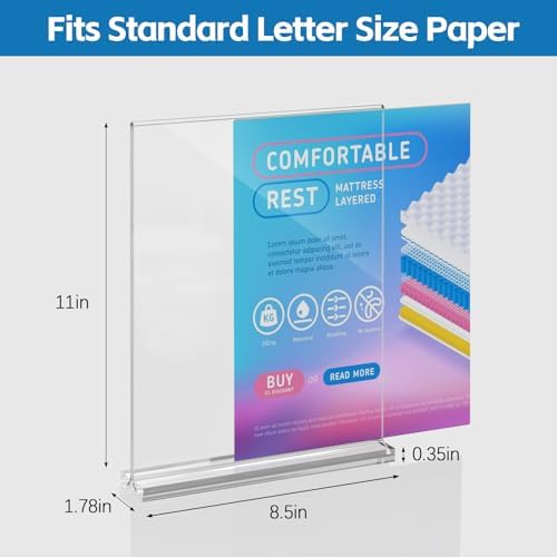 Dynta 8 Pack Acrylic Sign Holder 8.5 x 11, Clear Display Stand with Stable Base, Double Sided Table Sign Holder for Menus, Flyers, Office & Business Countertop Use - Image 2