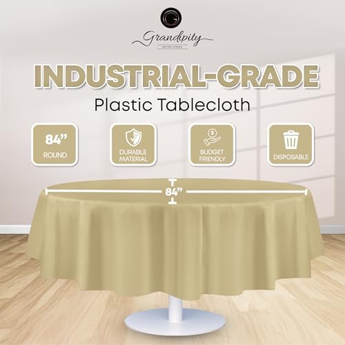 Grandipity Plastic Table Cloth Disposable 12 Pack 84" Round Beige - Image 2