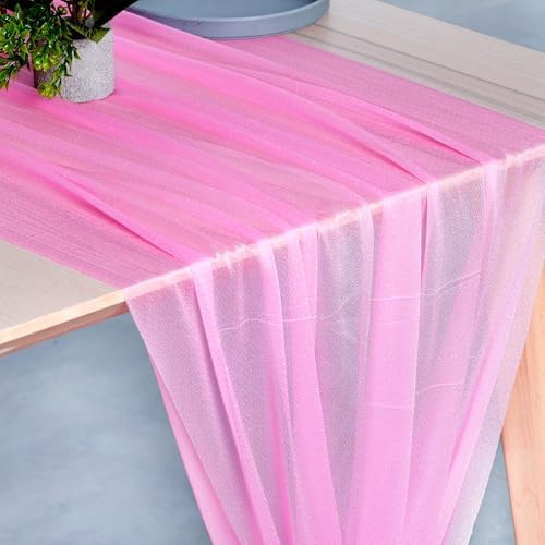 Pack of 20 Chiffon Table Runners 29 x 120 Inch, 14FT Long - Bubblegum Pink - Image 2